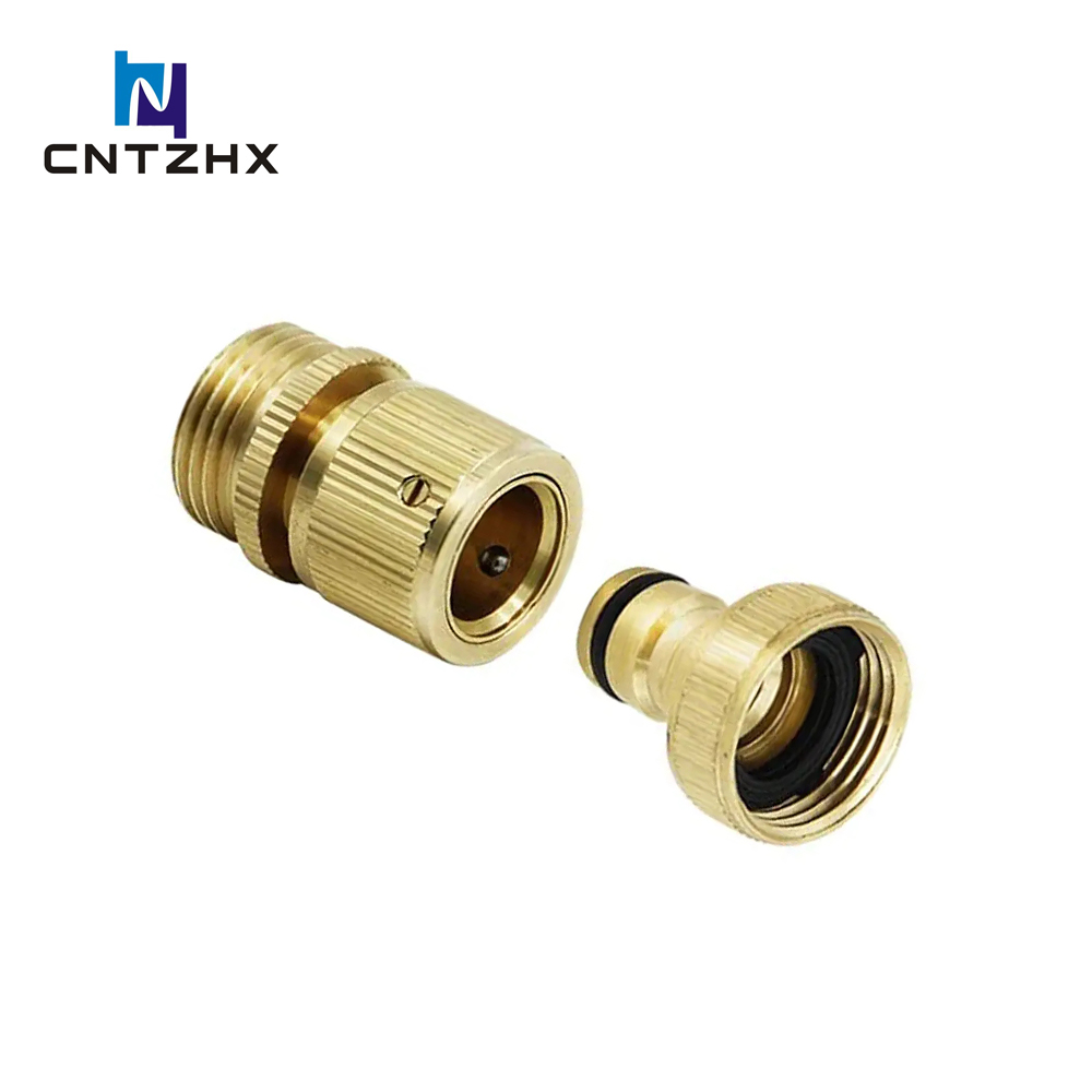 Garden Hose Quick Connectors, Solid Brass 3/4 inch GHT Thread Easy Connect Fittings HX-3636