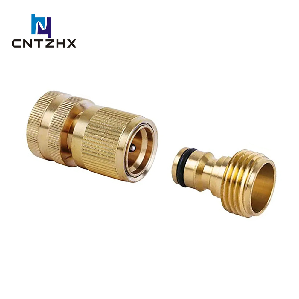 Garden Hose Quick Connectors, Solid Brass 3/4 inch GHT Thread Easy Connect Fittings HX-3637