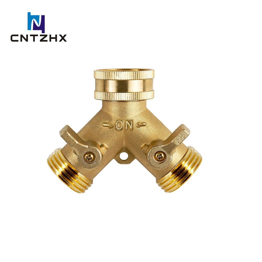 Brass Garden Hose Splitter, 2-Way Y Brass Hose Connector