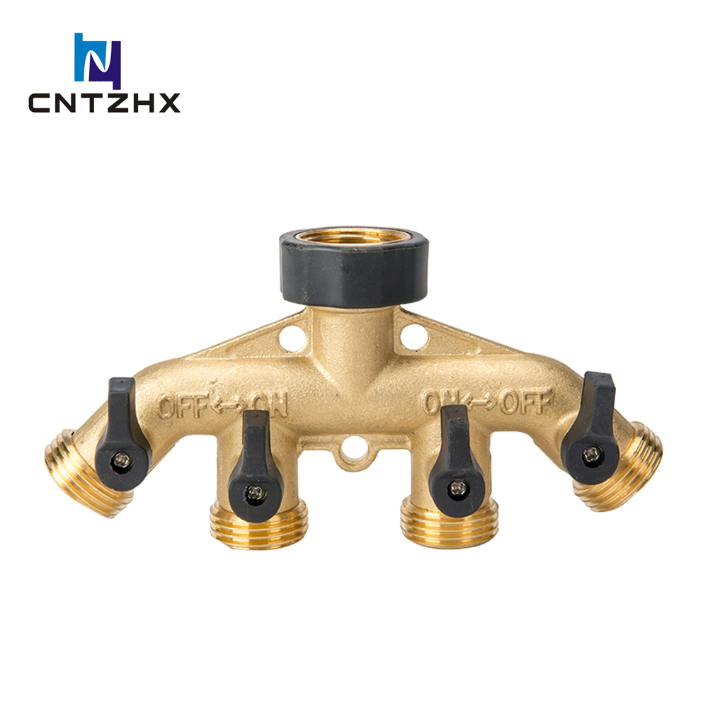 4 Way Heavy Duty Brass Garden Hose Splitter