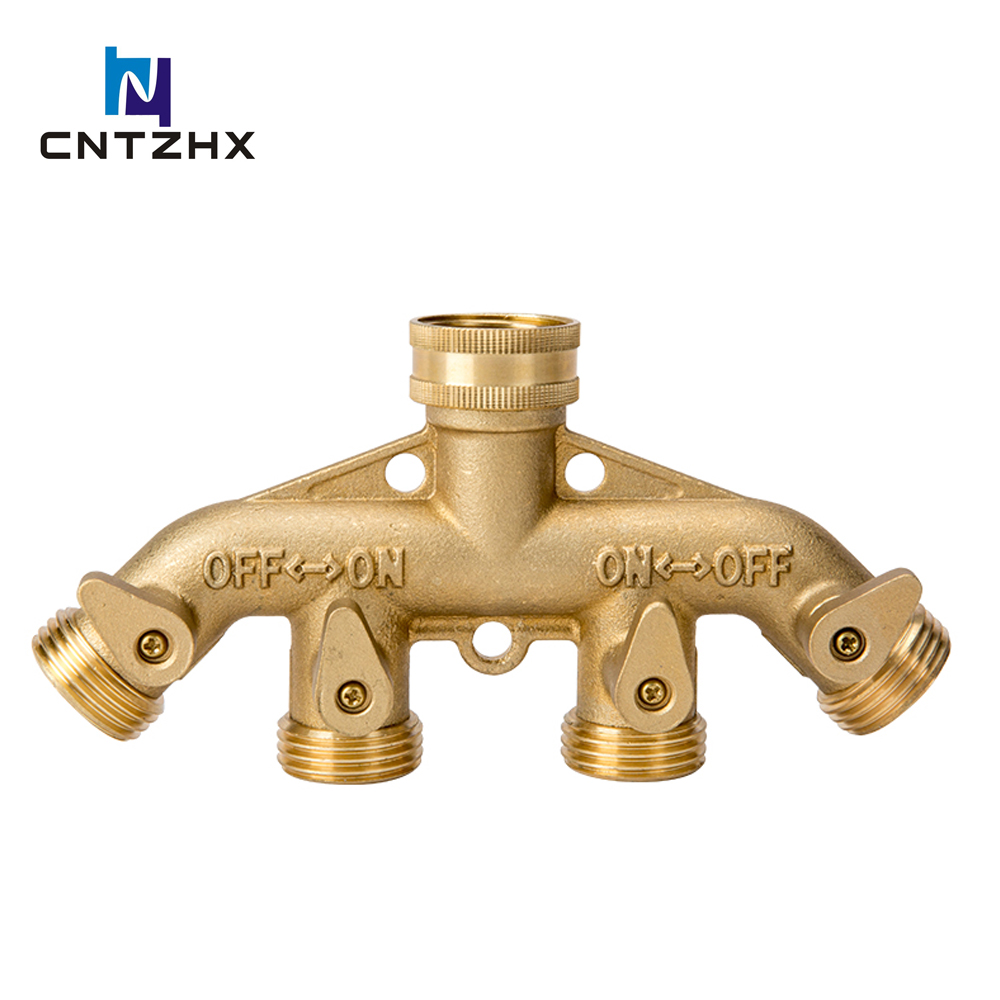 Brass Garden Hose Splitter (4 Way), Solid Brass Hose Connector 3/4"