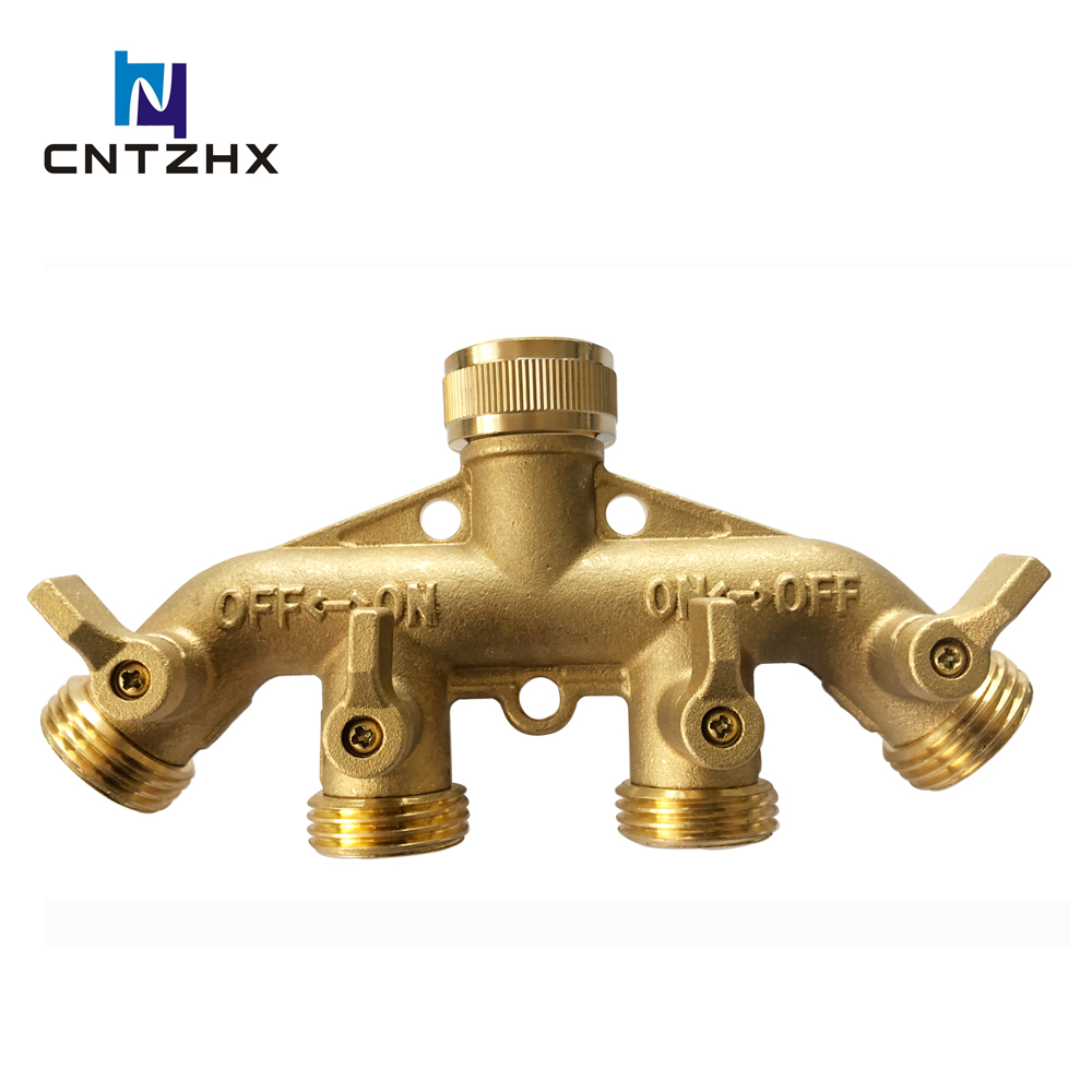 Brass Garden Hose Splitter (4 Way), Solid Brass Hose Connector 3/4"