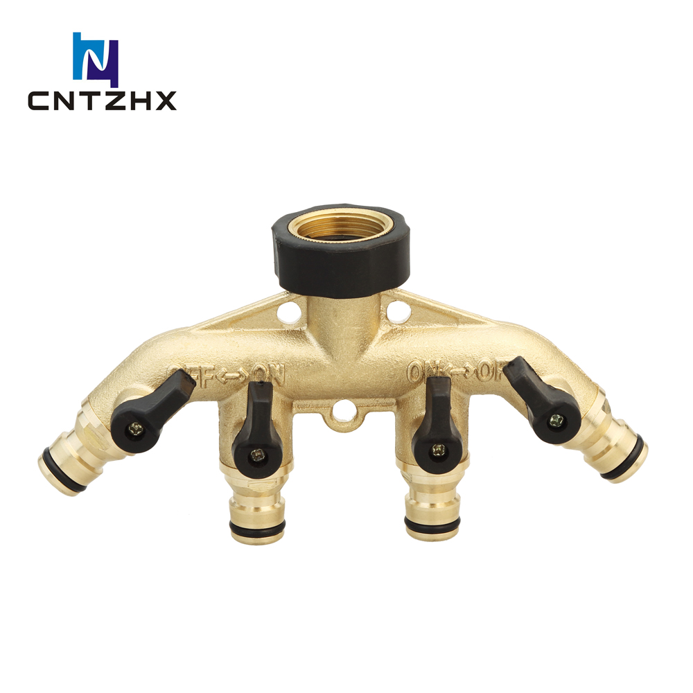 Brass Garden Hose Splitter (4 Way), Solid Brass Hose Quick Connector 3/4"