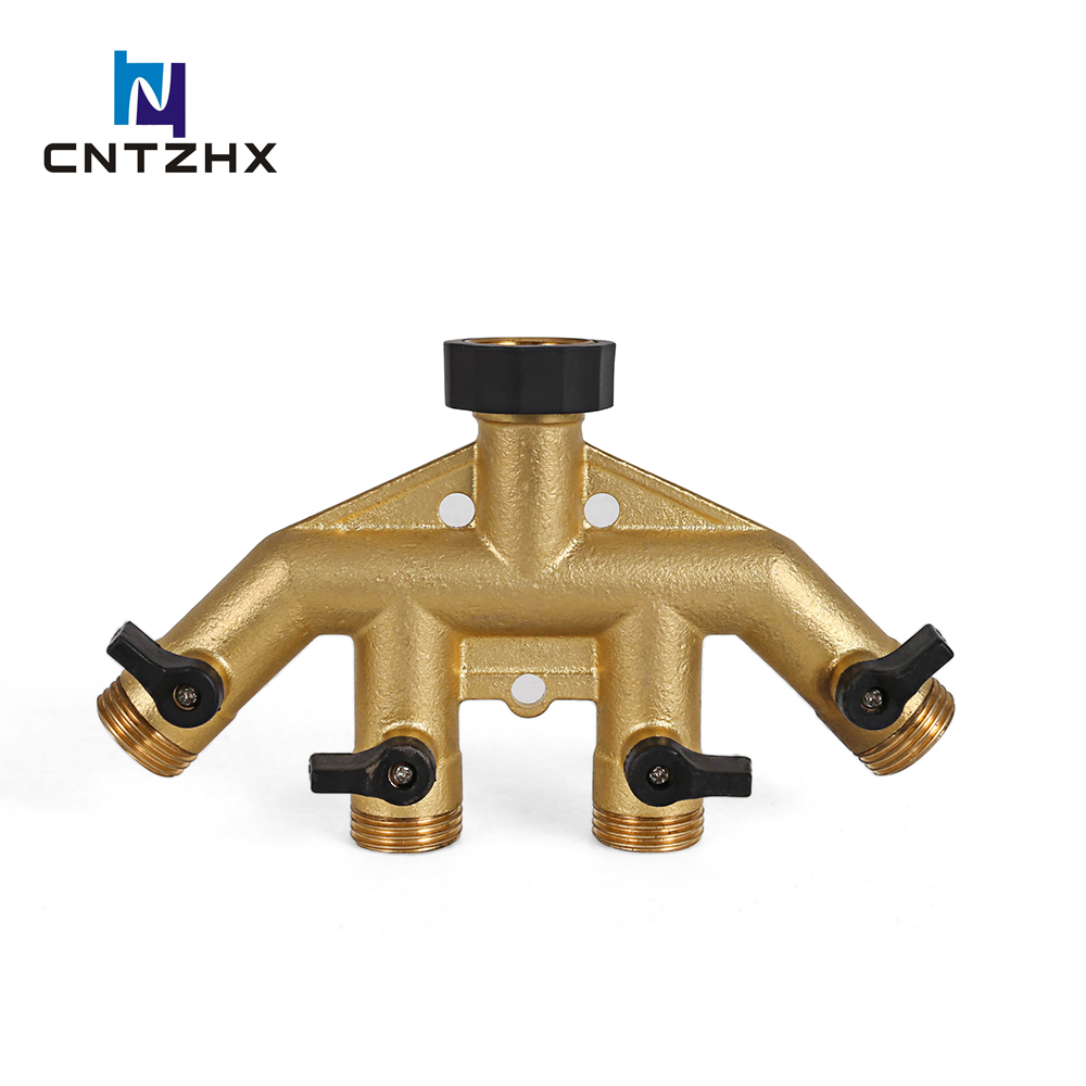 Brass Garden Hose Splitter (4 Way), Solid Brass Hose Connector 3/4"