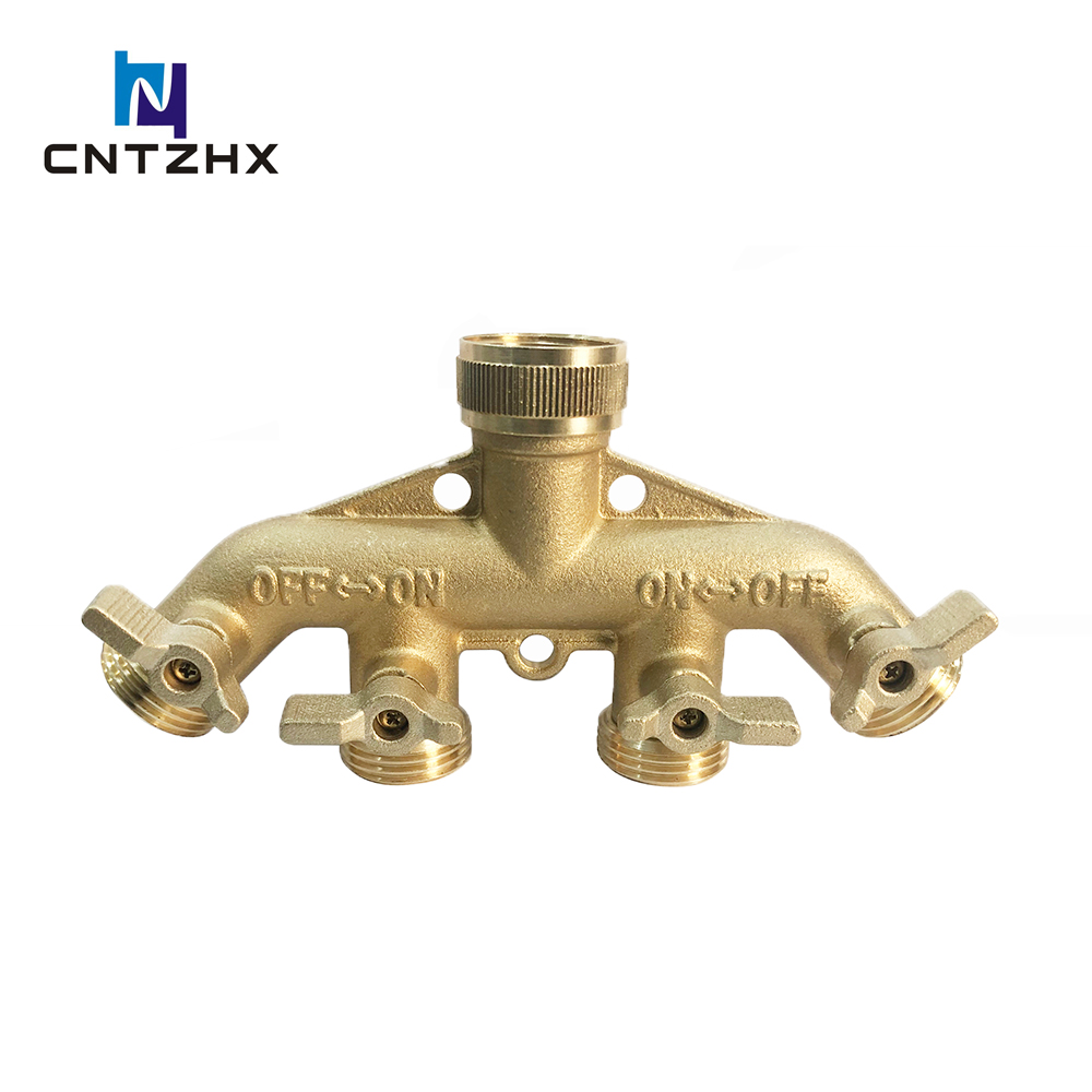 Brass Garden Hose Splitter (4 Way), Solid Brass Hose Connector 3/4", new brass Knob