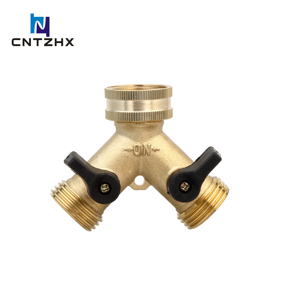 Solid Brass 2 Way Y Valve Garden Hose Connector Splitter