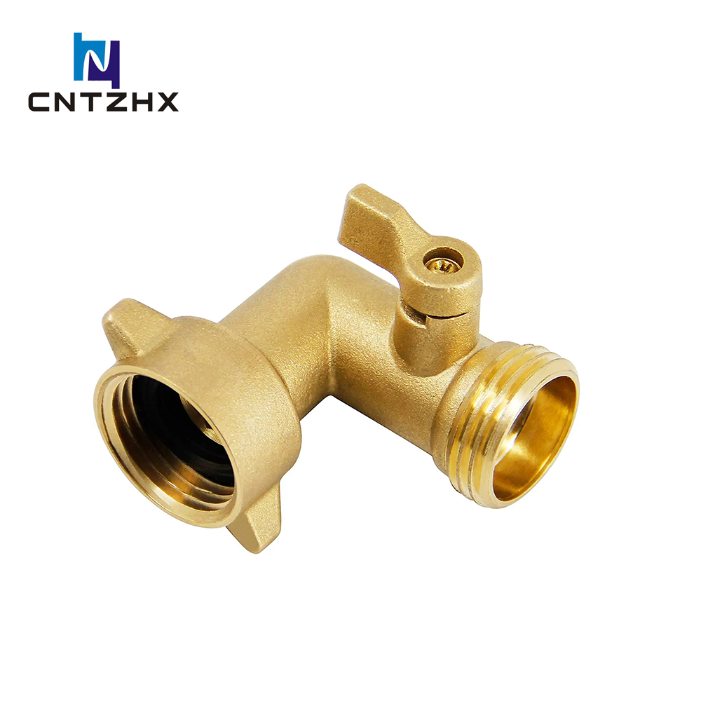 Garden Hose Elbow Connector, 90 Degree Brass Garden Hose Elbow Adapter with Shut Off Valves HX-3017